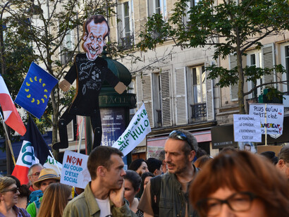 Manifestation contre la réforme du droit du travail du président Emmanuel Macron, dans le centre de Paris, le 23 septembre 2017. Photo de Jeanne Menjoulet