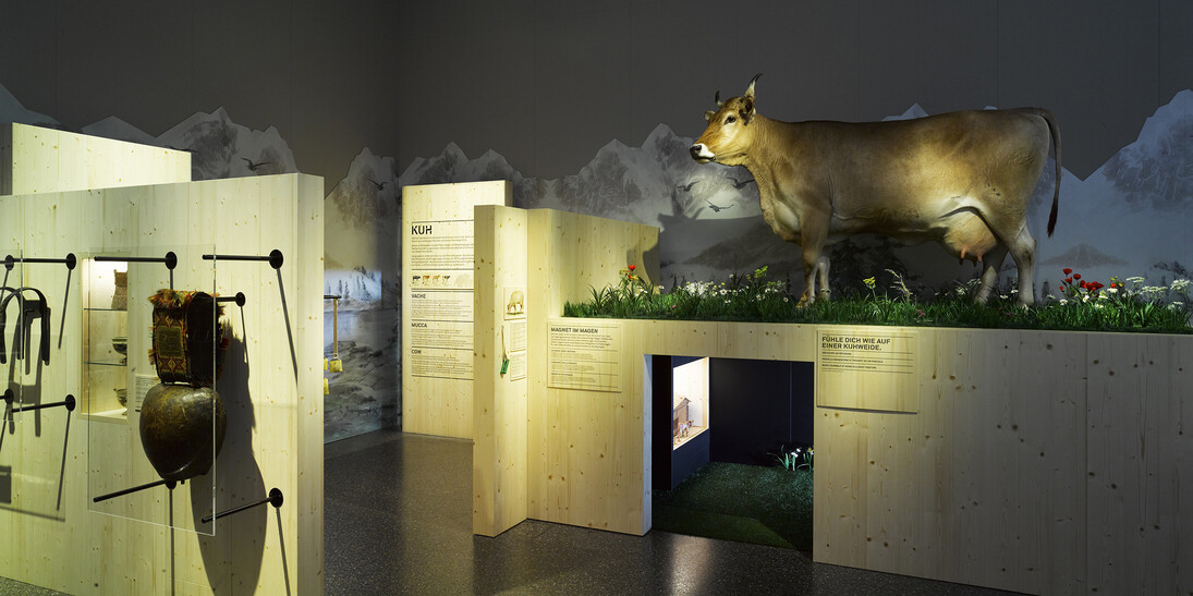 An artificial cow pasture invites children to play. © Swiss National Museum
