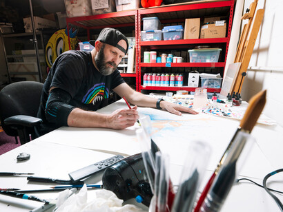 Alex Pardee in studio. Courtesy of Harman Projects. Photo by Chloe Rice