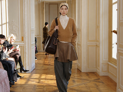 A runway look from Ganni's Fall/Winter 2025/26 collection by Ditte Reffstrup, presented at Paris Fashion Week, France
