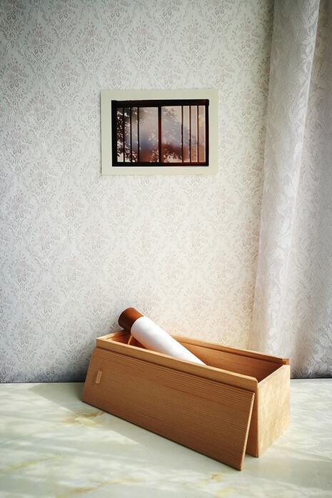 Chiara Francesca Rizzuti, Studio per Domo, 2018, stampa ad inchiostro su carta washi e scatola in legno di pino, bamboo, c-print,13x18 cm