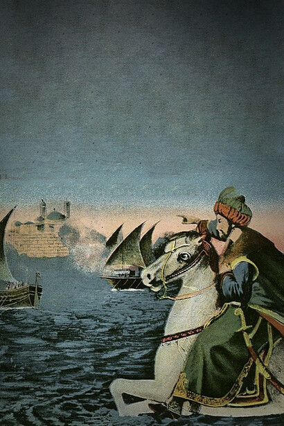 Il Sultano Mehmet II il Conquistatore durante l'assedio marittimo di Costantinopoli