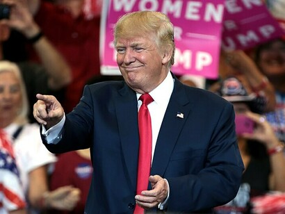 Donald Trump speaking with supporters at a campaign rally at the Phoenix Convention Center in Phoenix, Arizona, USA