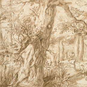 Jan Lievens, Forest Interior with a Draftsman, 1660s, pen and ink with wash, Maida and George Abrams Collection, Boston. Courtesy of National Gallery of Art