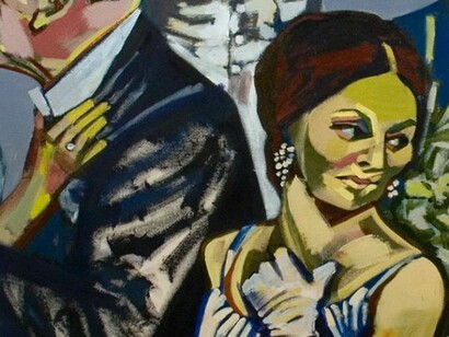 Anna Navasardian, Dinner (detail), Acrylic on Canvas, 52.0 x 72.0 inches | 132.1 x 182.9 cm