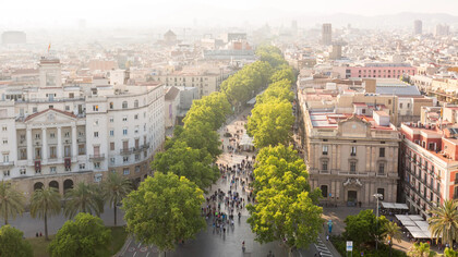 Vista aérea de Las Ramblas de Barcelona, España