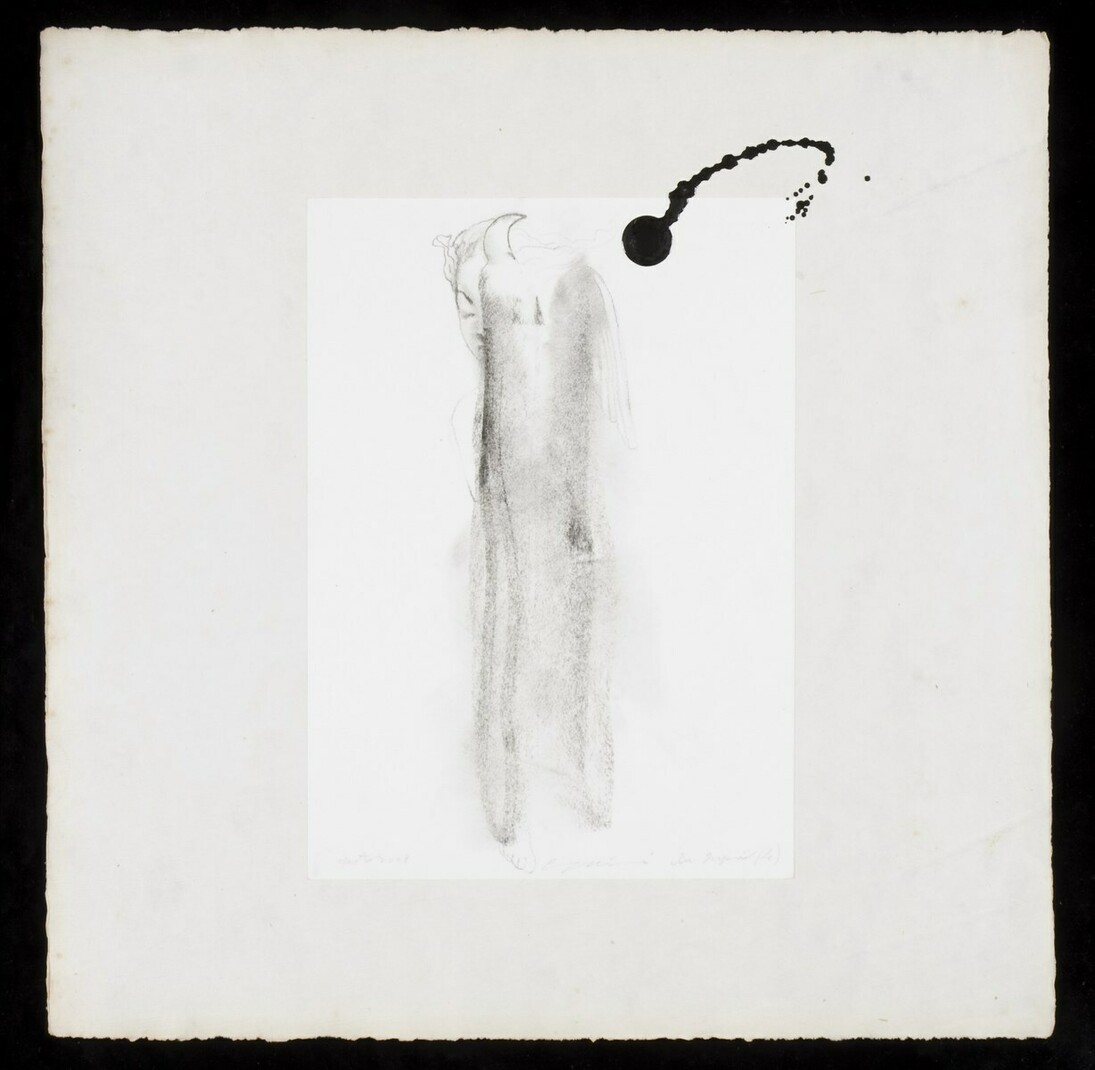 Omar Galliani, Le tue macchie nei miei occhi, 2008, carboncino su carta intelata e  smalto nero, cm. 52x52 cm
Opere pubblicate nel libro Ruggero Manzoni, Nel vortice delle acque superiori, Raffaelli Editore, Rimini, 2015
