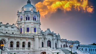 The Ujjayanta Palace, now serving as the Tripura State Museum, stands majestically in Agartala, India, showcasing the rich history and cultural heritage of the region