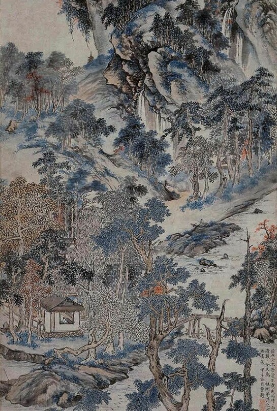 Reading in the Autumn Mountains, Ming dynasty, dated 1623, Xiang Shengmo (1597-1658), Ink and colours on paper © The Trustees of the British Museum