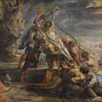 Peter Paul Rubens, The Raising of the Cross, c. 1638. oil on paper; later mounted on canvas. 72.1 x 132.7 cm. Art Gallery of Ontario purchase, 1928. Photo Craig Boyko. © 2017 Art Gallery of Ontario