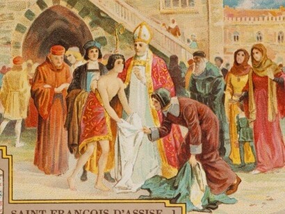 Liebig Chromos. Trade card. Serie 1183, la vita di San Francesco d'Assisi, n. 1. 1926. Collezione privata