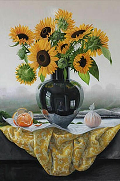 James Aponovich, Sunflowers, Appledore, 2012, Oil on linen, 28 x 20 in.