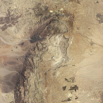 Imagen satelital de Khirbet en-Nahas, una mina de cobre construida hace más de 3000 años en la región de Jordania