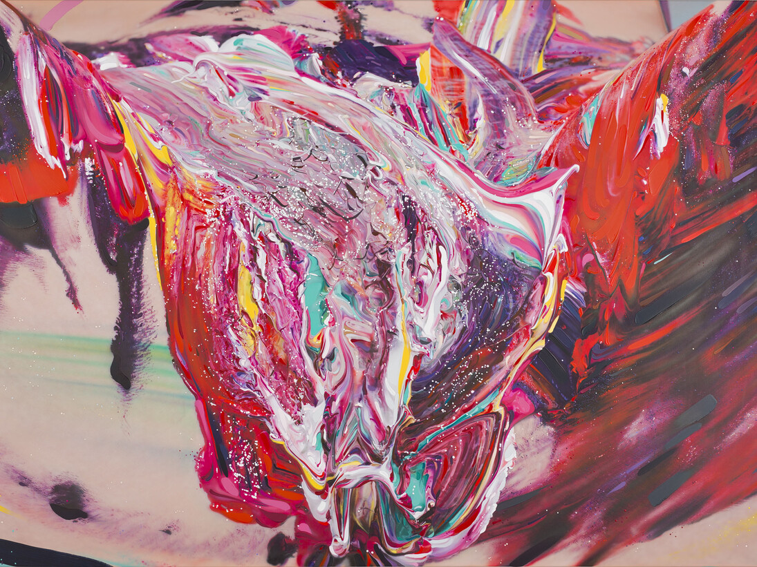 Jason Brooks, Origin III, 2015, Acrylic on canvas, 125.1 x 176.2 cm © Jason Brooks and courtesy Marlborough Contemporary. Photograph credit: Francis Ware