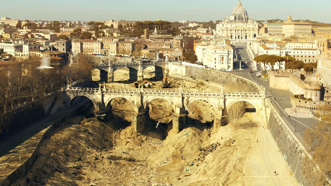 A view of the city of Rome, Italy in a drought period from the movie Siccità (2022)