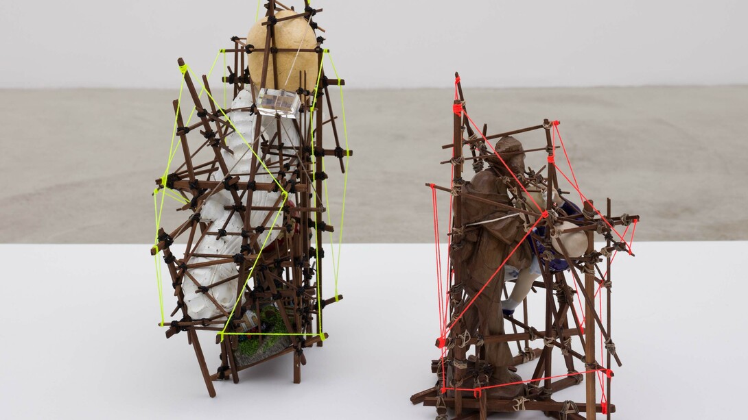 Right: Things That Do Not Sleep and Delivered Every Time, 2018, mixed media 11 x 7 x 13.5”. 
Left: Things That Do Not Sleep and Delivered Every Time, 2018, mixed media 12 x 8.5 x 17”. 

