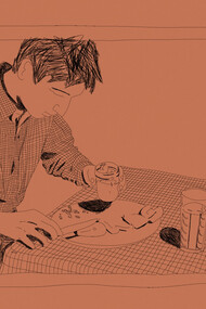 Drawing of "Eating my words" by Bruce Naumann, 1966–1967