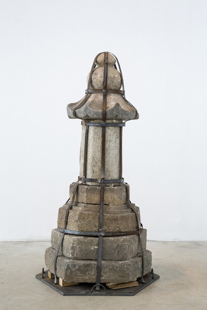 Zhao Zhao, Stupa 6 (Qing Dynasty), 2014, Stone, Steel, Steel-band, 80 1/2 x 38 1/2 x 39 in(204 x 98 x 99 cm). Courtesy of the artist and Chambers Fine Art
