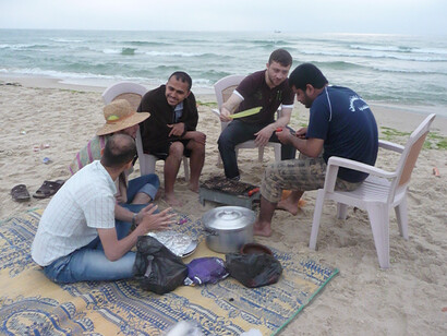 Palestinian men on the beach, Gaza