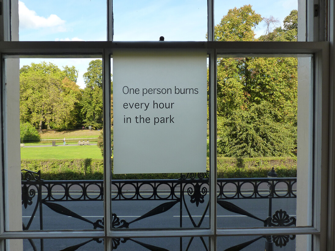 Satoshi Hashimoto, unadopted Plan, 2012, Text: “One person burns every hour in the park”
