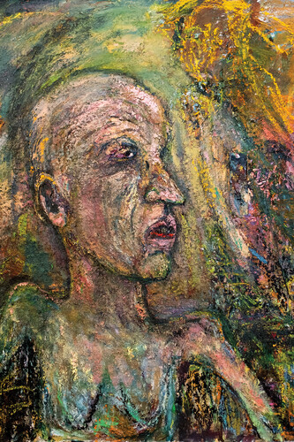 Miriam Beerman, Shower II, 1999, 68in x 60in, oil on canvas, Mixed Media