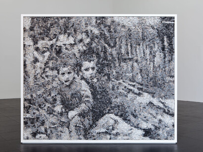 Adrian Paci, Brothers, 2010  Marble mosaic on wood, 150 × 163 cm Courtesy of the Artist, kaufmann repetto, Milano/New York and Peter Kilchmann gallery, Zurich