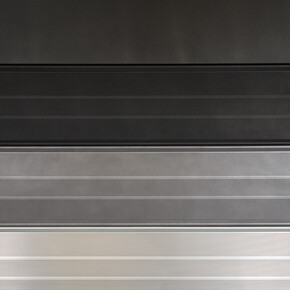 Xavier Mary, Krauss (detail), 2014, Brushed anti noise panels, textured metallic powder, brushed aluminum profile, 240 x 300 x 12,5 cm, Courtesy Galerie Albert Baronian