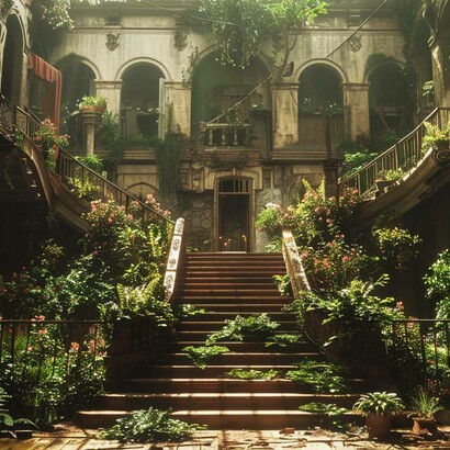Immagine AI creata inserendo luoghi abbandonati della città rivestiti e reinventati dalla landart