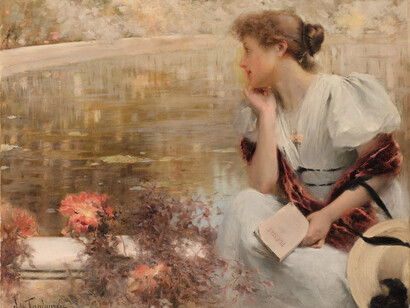 Josep Maria Tamburini I Dalmau, (1856-1932) Melancholy, 1905, Oil on canvas 66 x 82 cm. Courtesy of Colnaghi, Artur Ramon Art and Sala Parés