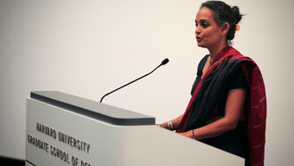 Arundhati Roy at a lecture at Harvard University in 2010