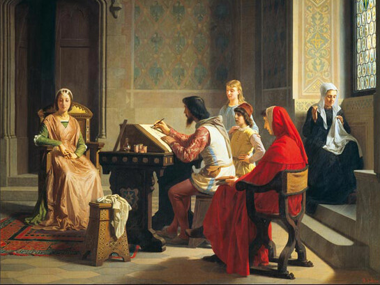 P.Saltini, Simon Memmi che per incarico del Petrarca sta ritraendo la Laura, 1863, Firenze, Galleria Palatina