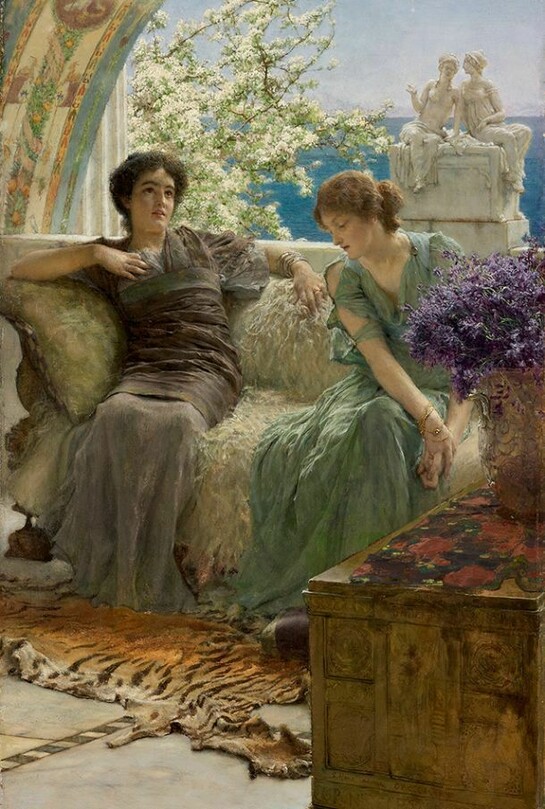 Alma Tadema, Confidenze sgradite, 1895, Olio su legno, 45,7 x 28,7 cm, 70,5 x 54,8 x 11,3 cm, Messico, Collezione Pérez Simón, © Studio Sebert Photographes