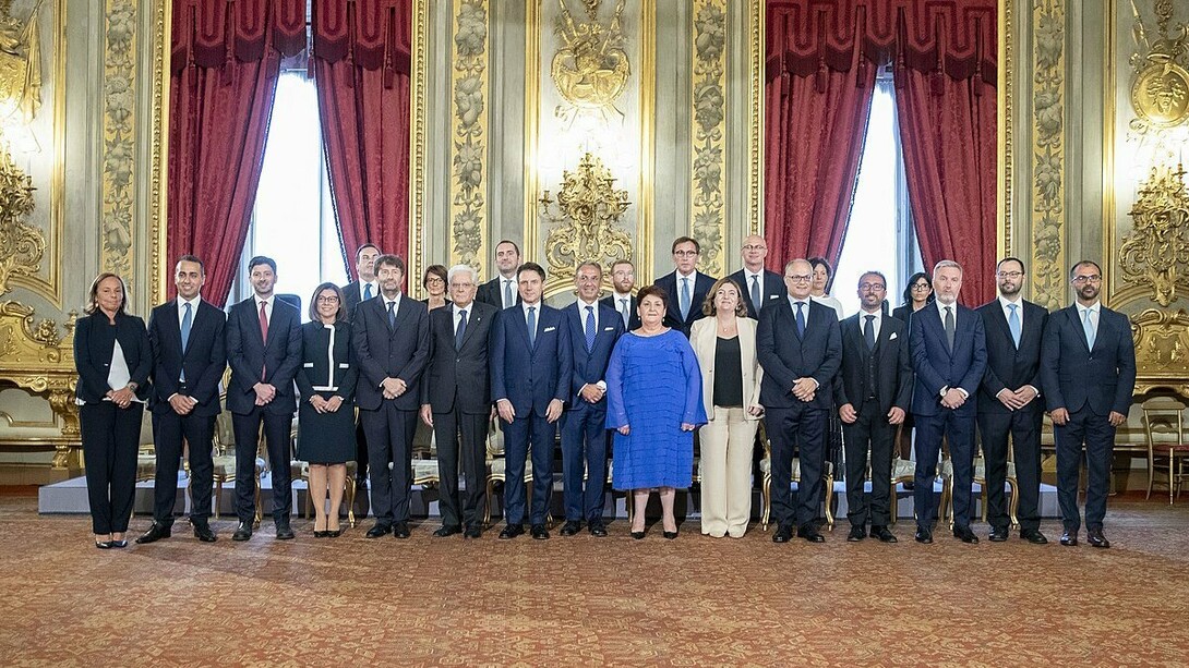 Giuramento Governo Conte II. Il Presidente Sergio Mattarella in occasione della cerimonia di giuramento del Presidente del Consiglio dei Ministri Giuseppe Conte e dei membri del nuovo Governo, tra cui Teresa Bellanova