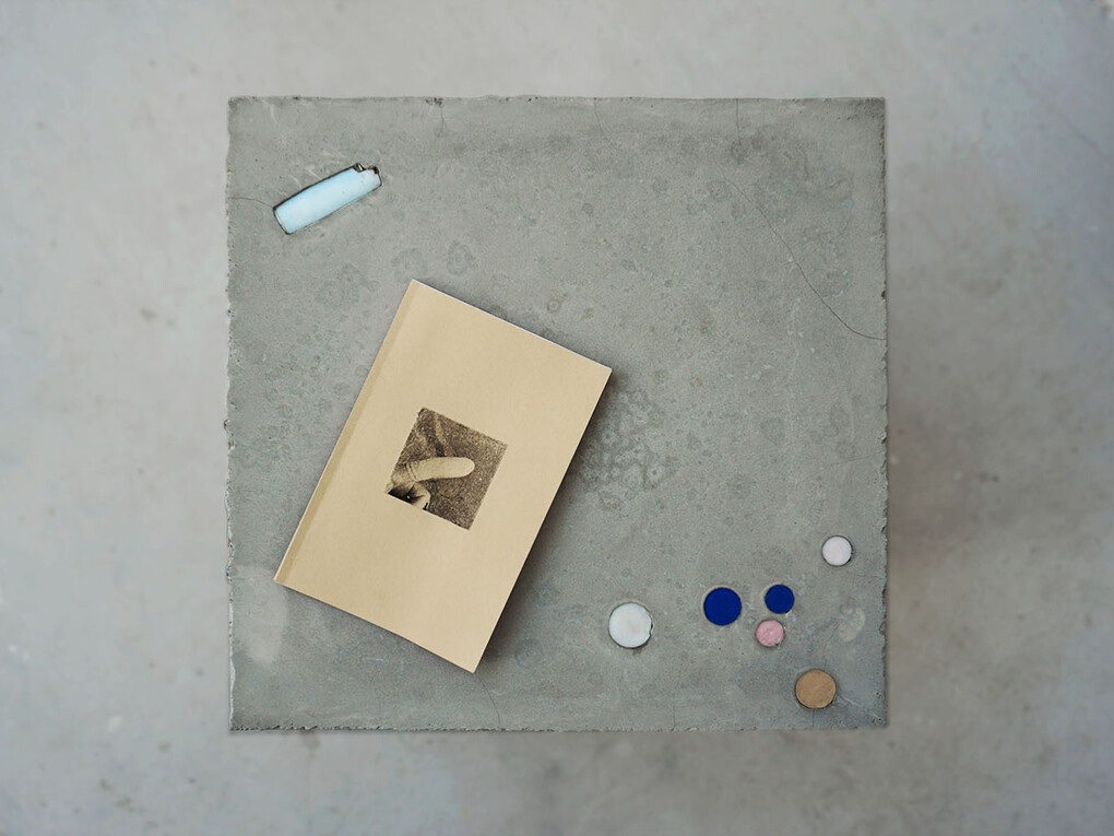 Rowena Harris, Being both on and with, as I said, (detail), 2015, concrete, armature, silicon rubber, artist book, each cube approx. 45 x 35 x 35 cm, book 17.5 x 11.5 and 64 pages