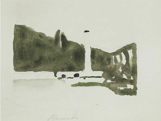 Giorgio Morandi, Paesaggio (Levico), 1957. Acquarello su carta, 210 x 310 mm. Courtesy Galleria d’Arte Maggiore G.A.M., Bologna