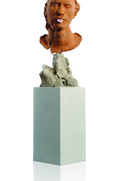 Luca Freschi. 'L'apprendista uomo', 2010, terracotta, gesso, legno