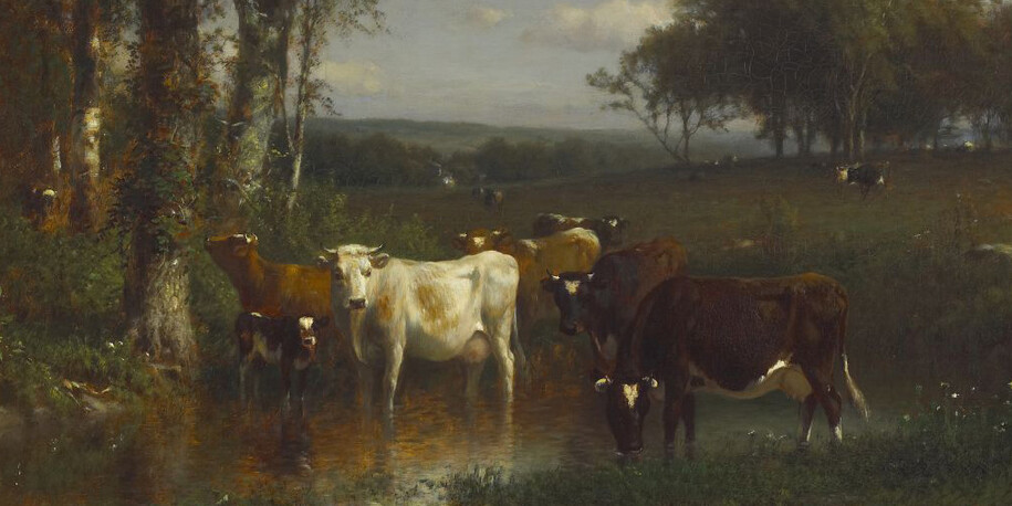 James McDougal Hart (American, 1828-1901), Landscape with Cows, 1887, oil on canvas.