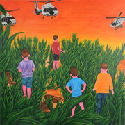 Abdessalem ElFalah, Researching Tower, 2019, Acrylic on Canvas,130 X 130 cm. Courtesy of Artbooth Gallery