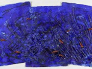 Gastini, Blu, 1983, tecnica mista e carrube su carta, cm. 55x104, foto Fabio Fantini