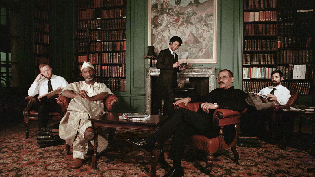 2nd L-R Tayo Aluko, Laurence Westgaph and Sugar Deen at The Athenaeum by artist Othello De'Souza-Hartley, Liverpool 2015 © B3 Media