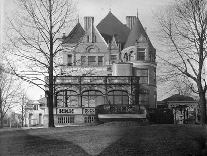 Clayton, c. 1901, photographed by Lewis Stephany. The porte-cochere, to the right, is the only recognizable element of the original structure. Courtesy of The Frick Collection/Frick Art Reference Library Archives. 