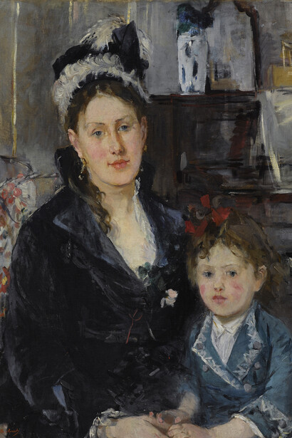 Berthe Morisot (French, 1841–1895). "Madame Boursier and Her Daughter", circa 1873. Oil on canvas, 29 5/16 x 22 3/8 in. (74.5 x 56.8 cm). Brooklyn Museum, Museum Collection Fund, 29.30. (Photo: Sarah DeSantis, Brooklyn Museum)
