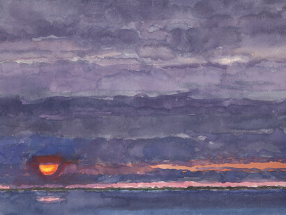 Graham Nickson, Sunset: Polpis Harbor, 2013, Watercolor on paper, 18 x 24 inches