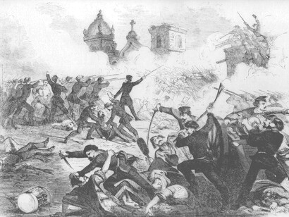 Escena de la batalla de Rivas. Fuente: «Frank Leslie᾽s Illustrated Newspaper»
