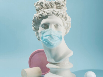 A surreal depiction of facial anatomy, combining medical detail with artistic abstraction