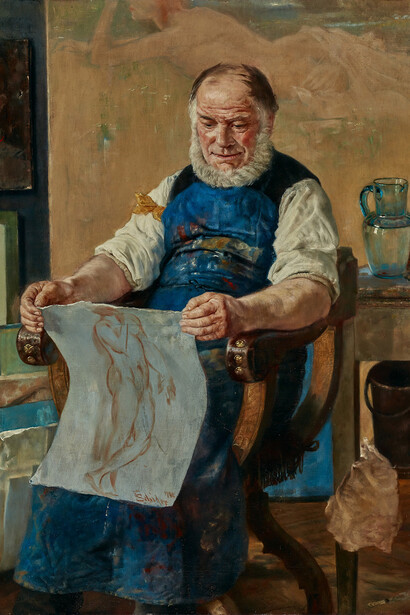 Fritz Schider, Selbstporträt des Künstlers in seinem Atelier, 1892 oder 1902 © Salzburg Museum
