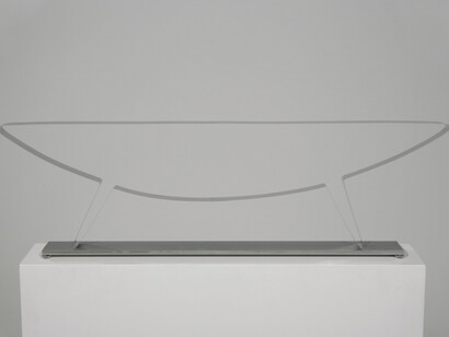 Martin Willing (b. 1958), Brücke I, 1995, Niro spring steel, curved, prestressed, screwed onto iron plate, 9 (H) x 15 3/4 (W) x 3/4 (D) inches. Courtesy of Hollis Taggart Galleries