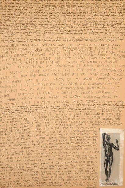 Richard Hawkins, American, b. 1961, Still III: An Illuminating Manuscript, Page 06, 1984. Collage and ink on paper, 23 15/16 x 17 15/16 in. Gift of Elizabeth Mize Currie, Class of 1978.
