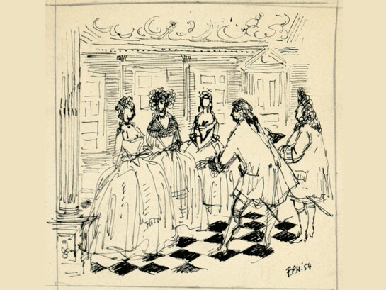 Peter Hoffer, disegno per copertina di libretto per "Il matrimonio segreto" (1954). Archivio Storico Ricordi 