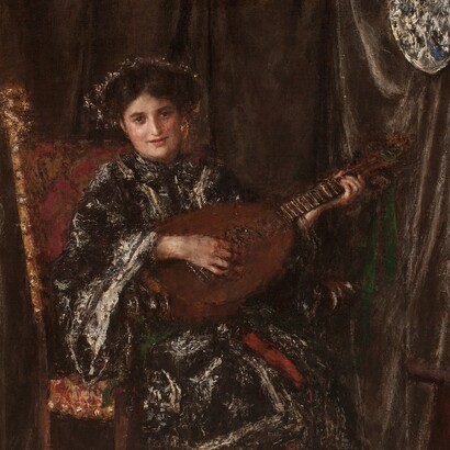 Antonio Mancini, Suonatrice di mandola, 1910. Collezione privata